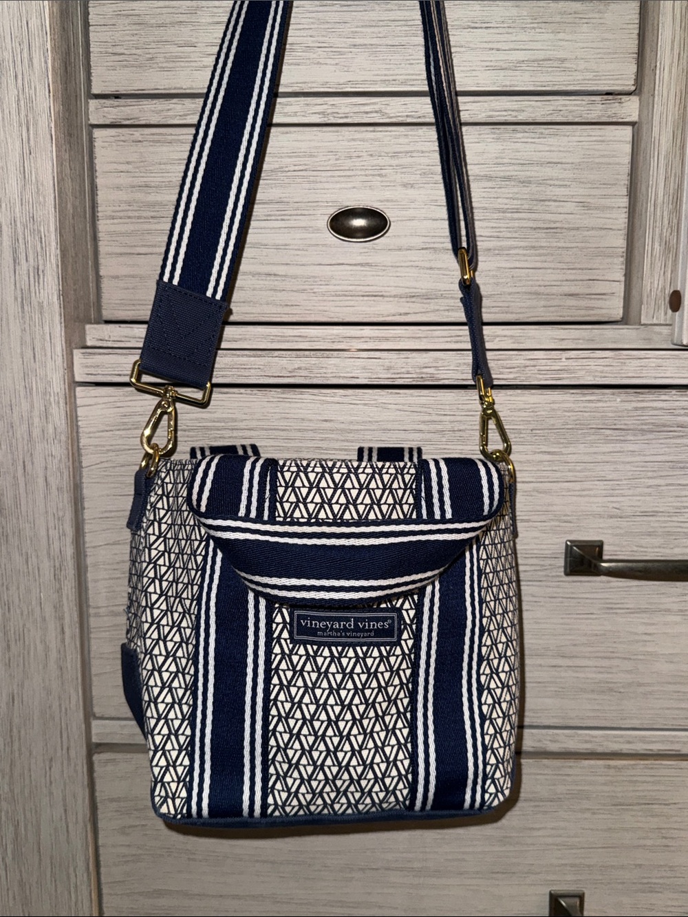 Vineyard Vines Navy & White Crossbody Mini Tote Bag